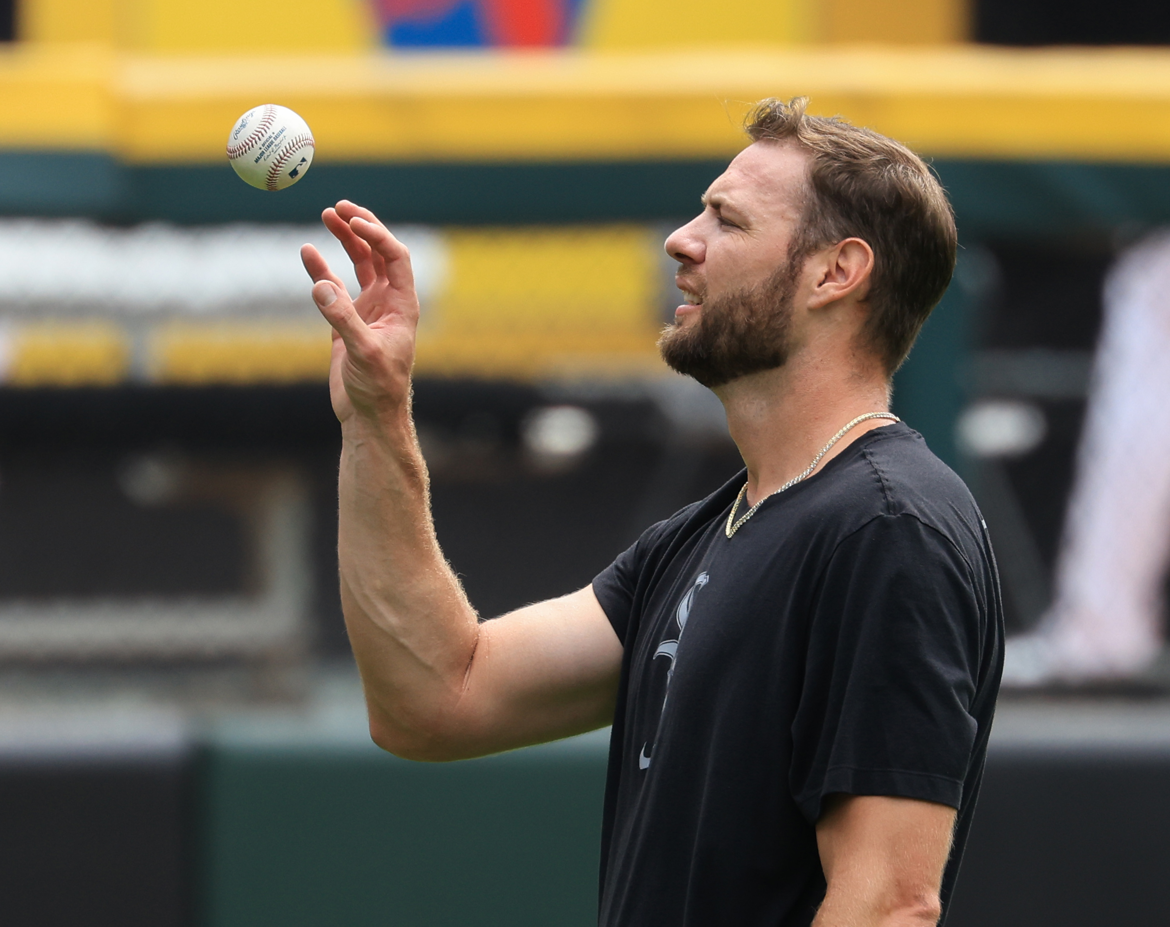 White Sox pitcher Adrian Houser warms up before a game against the Phillies at Rate Field on July 30, 2025, in Chicago. (John J. Kim/Chicago Tribune)