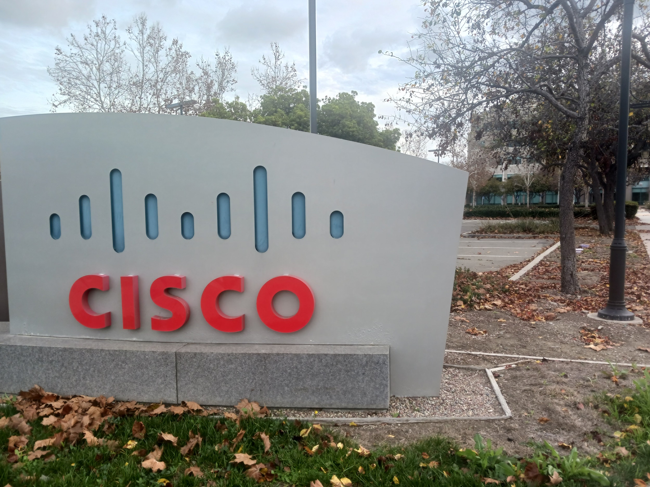Cisco sign outside of one of the tech company's office hubs on East Tasman Drive in north San Jose.